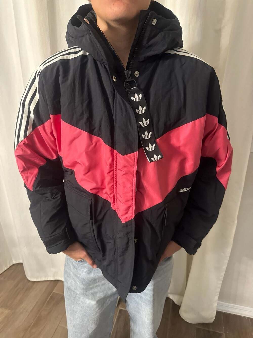 Adidas Originals Colorblock Chevron Puffer Jacket with Hood